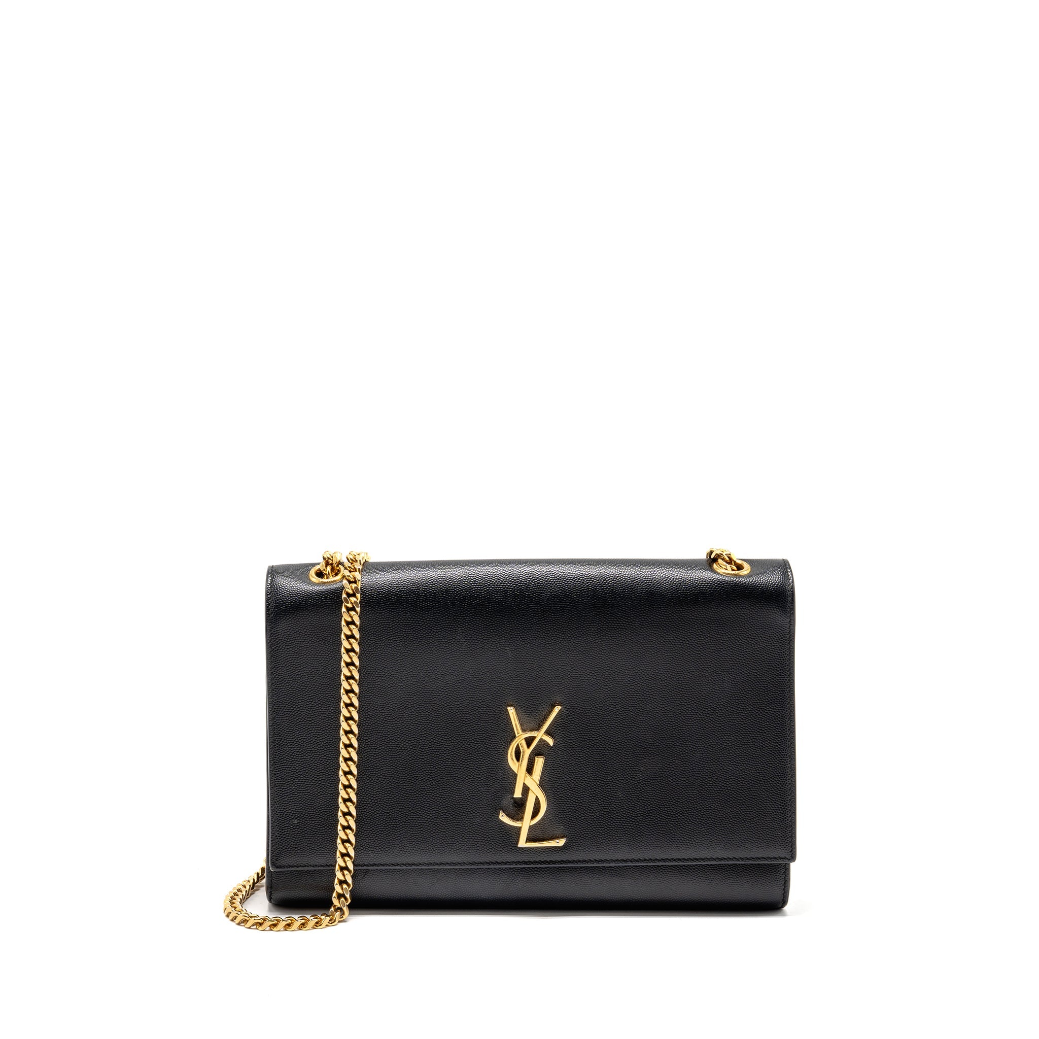 SAINT LAURENT/YSL LARGE KATE CHAIN BAG GRAINED CALFSKIN BLACK GHW