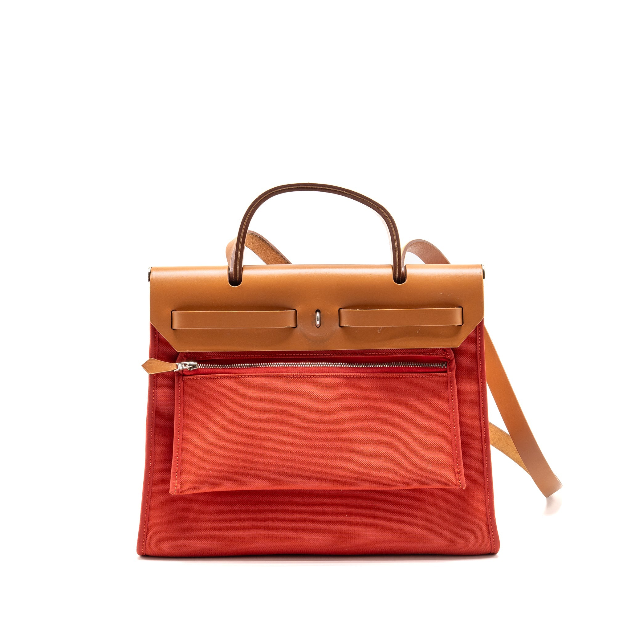HERMES HERBAG 31 ZIP BAG CANVAS/ HUNTER LEATHER ROUGH TOMATE SHW