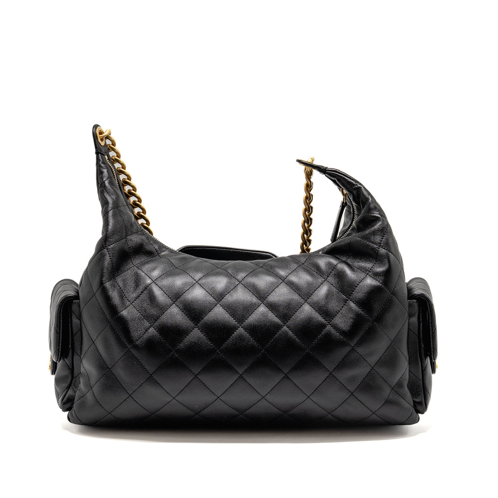 CHANEL 25C MAXI HOBO BAG LAMBSKIN BLACK GHW (MICROCHIP)