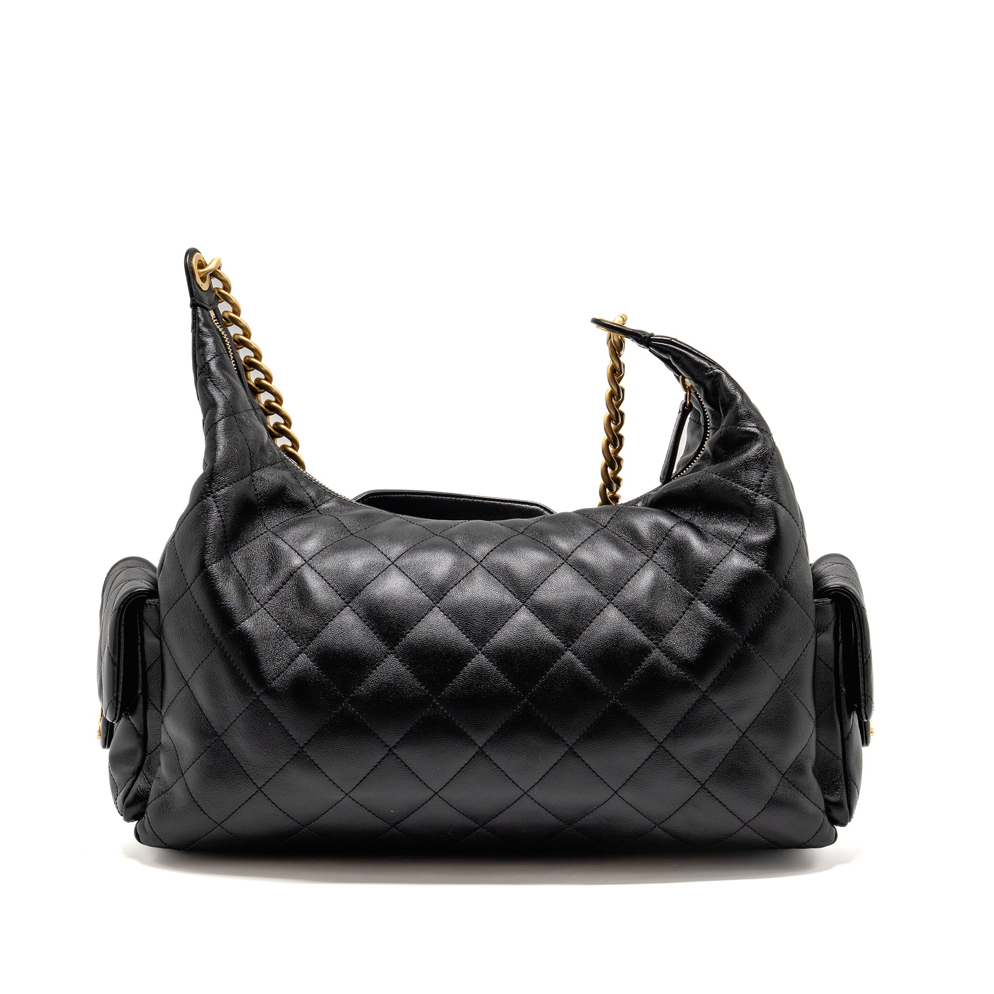 CHANEL 25C MAXI HOBO BAG LAMBSKIN BLACK GHW (MICROCHIP)
