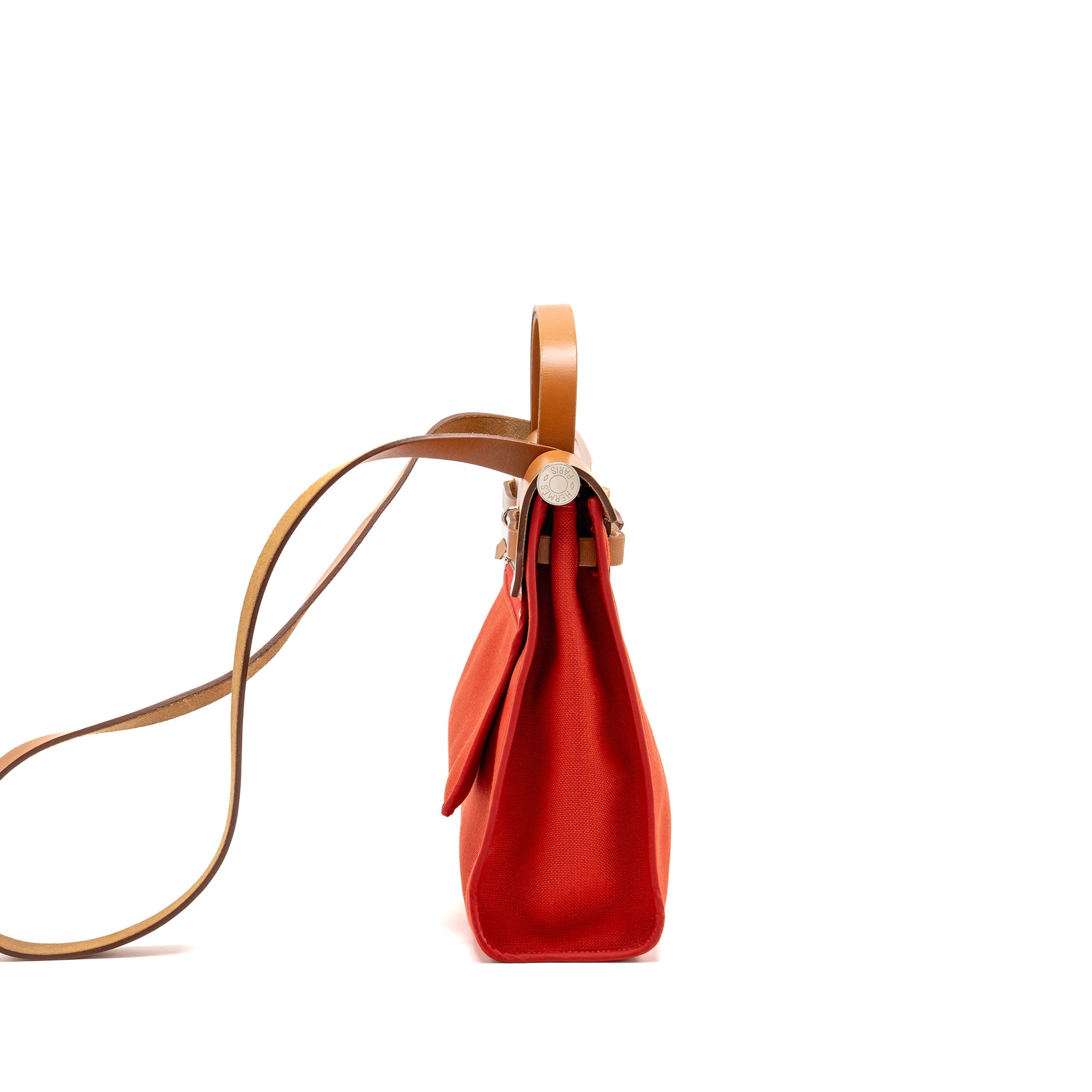 HERMES HERBAG 31 ZIP BAG CANVAS/ HUNTER LEATHER ROUGH TOMATE SHW