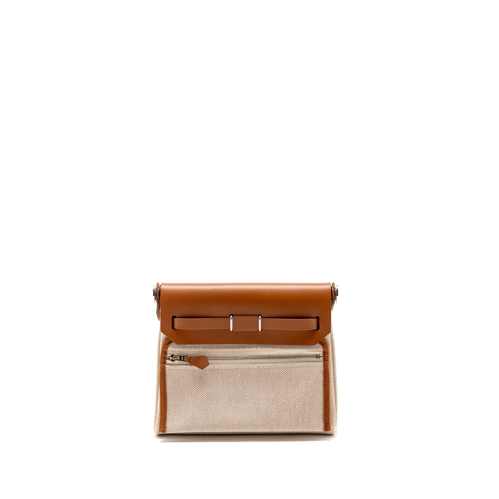 HERMES HERBAG MINI CANVAS/HUNTER LEATHER ECRU-BEIGE/FAUVE SHW