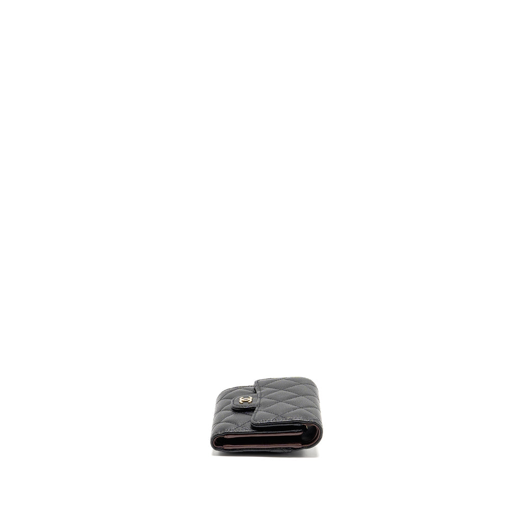 CHANEL COMPACT WALLET CAVIAR BLACK LGHW (MICROCHIP)