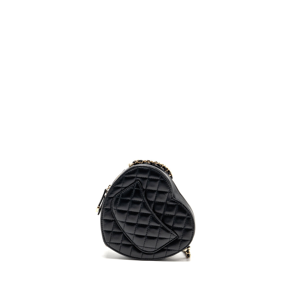 CHANEL 22S HEART BAG LAMBSKIN BLACK LGHW (MICROCHIP)