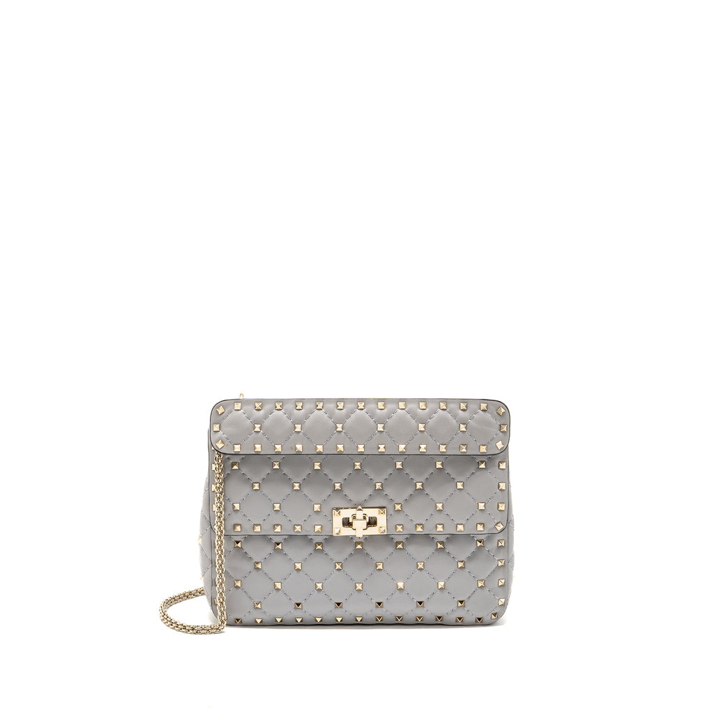 VALENTINO MEDIUM ROCKSTUD SPIKE BAG LAMBSKIN NAPPA LIGHT GREY LGHW