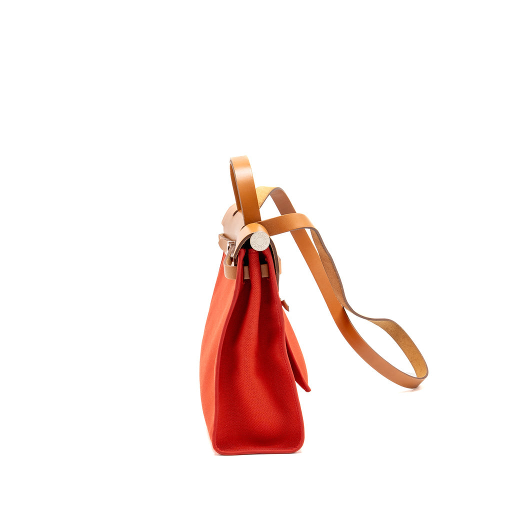 HERMES HERBAG 31 ZIP BAG CANVAS/ HUNTER LEATHER ROUGH TOMATE SHW