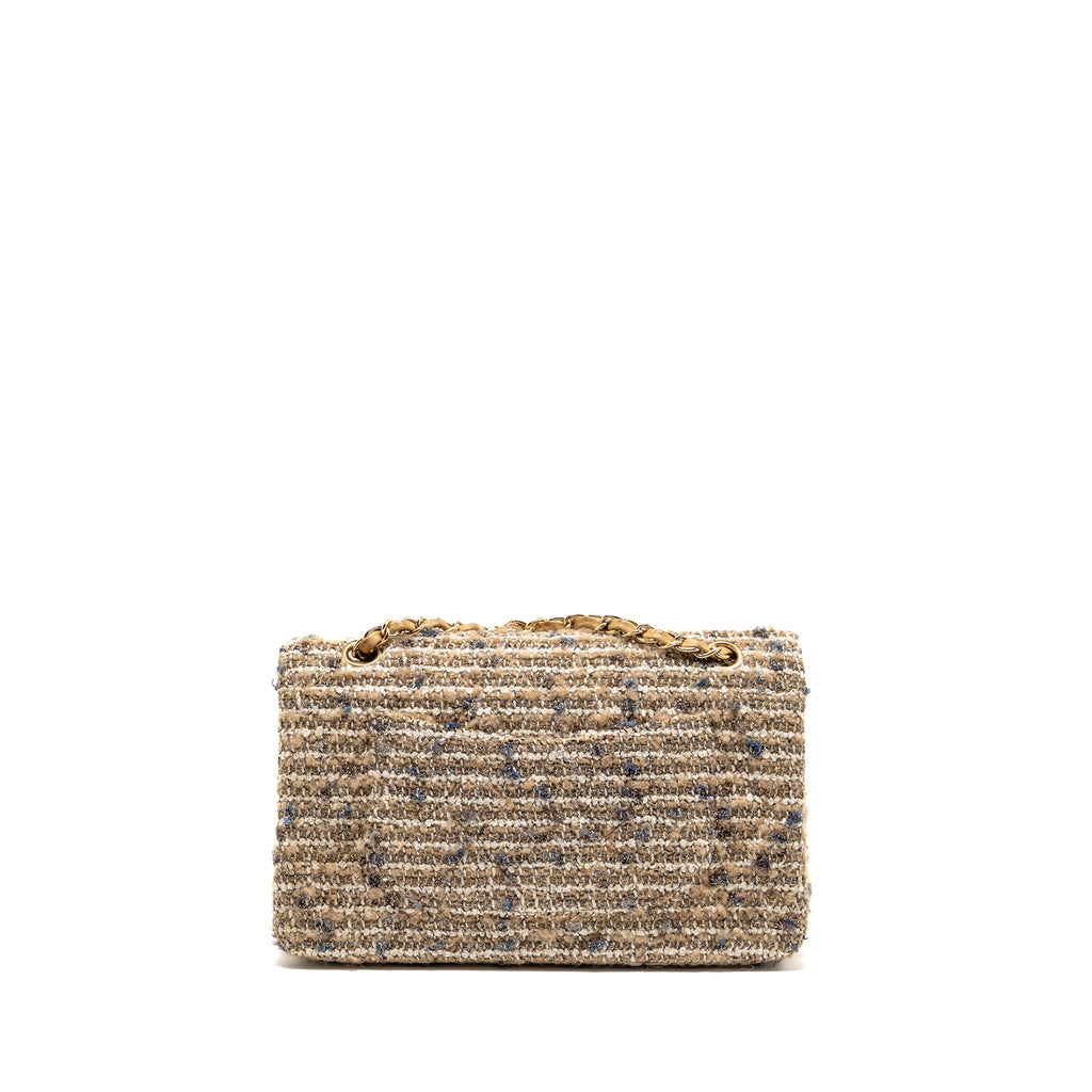 CHANEL MEDIUM CLASSIC DOUBLE FLAP BAG TWEED BEIGE/ECRU/GREY LGHW