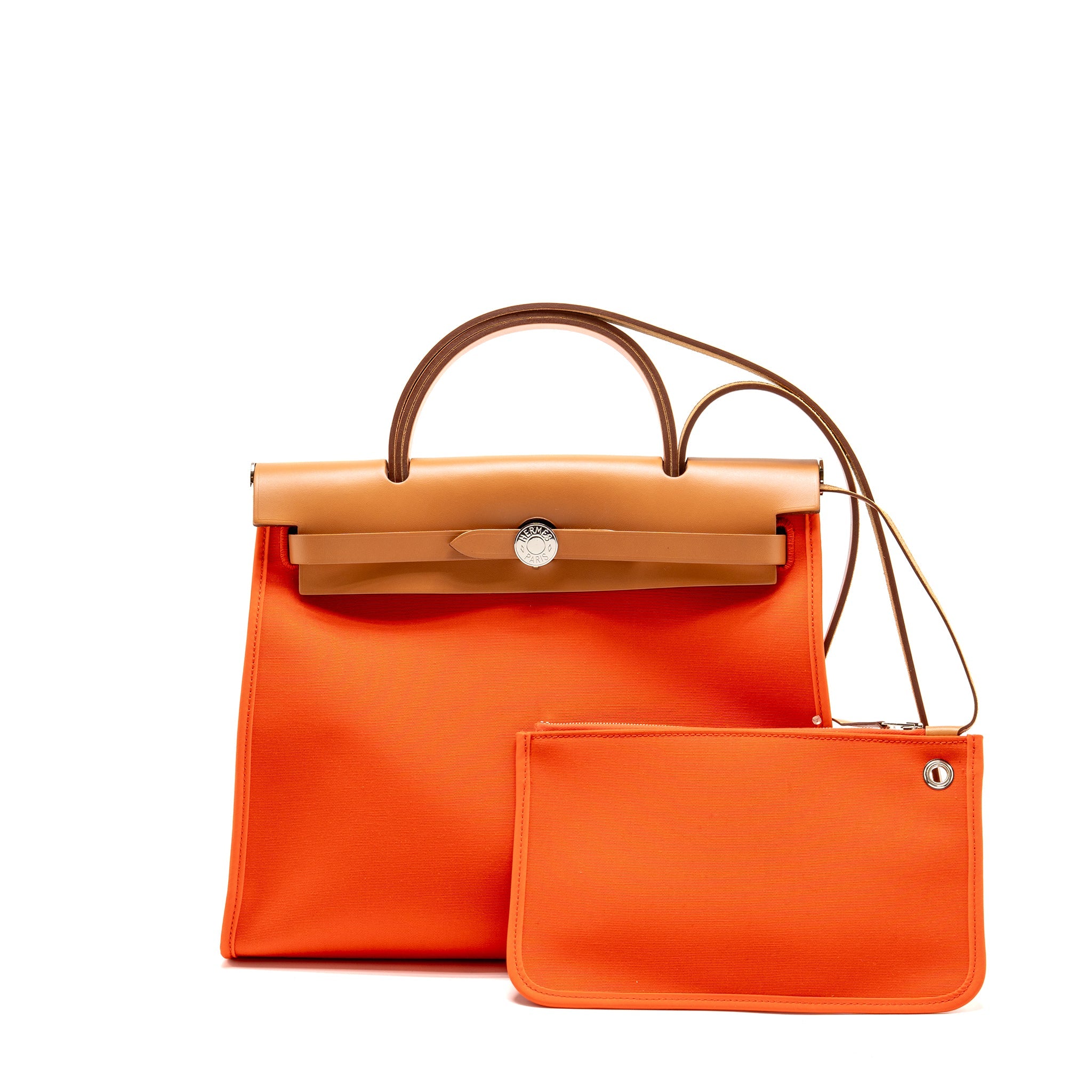 HERMES HERBAG 31 ZIP BAG CANVAS/NATURAL HUNTER ORANGE POPPY SHW