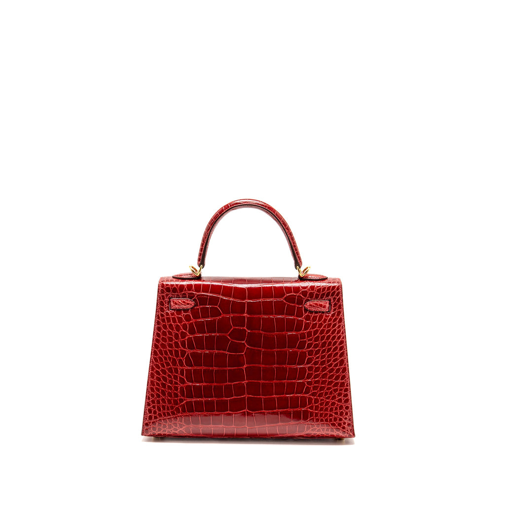 HERMES KELLY 25 CROCODILE POROUS BRAISE GHW