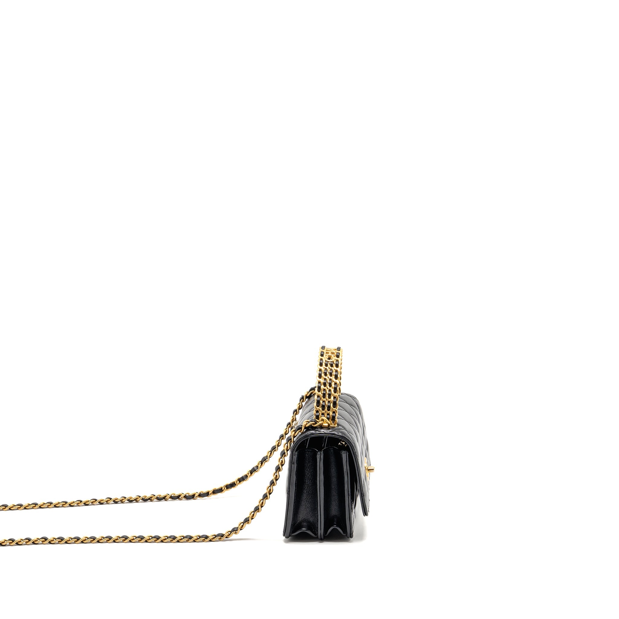 CHANEL TOP HANDLE MINI WALLET ON CHAIN CALFSKIN BLACK GHW(MICROCHIP)