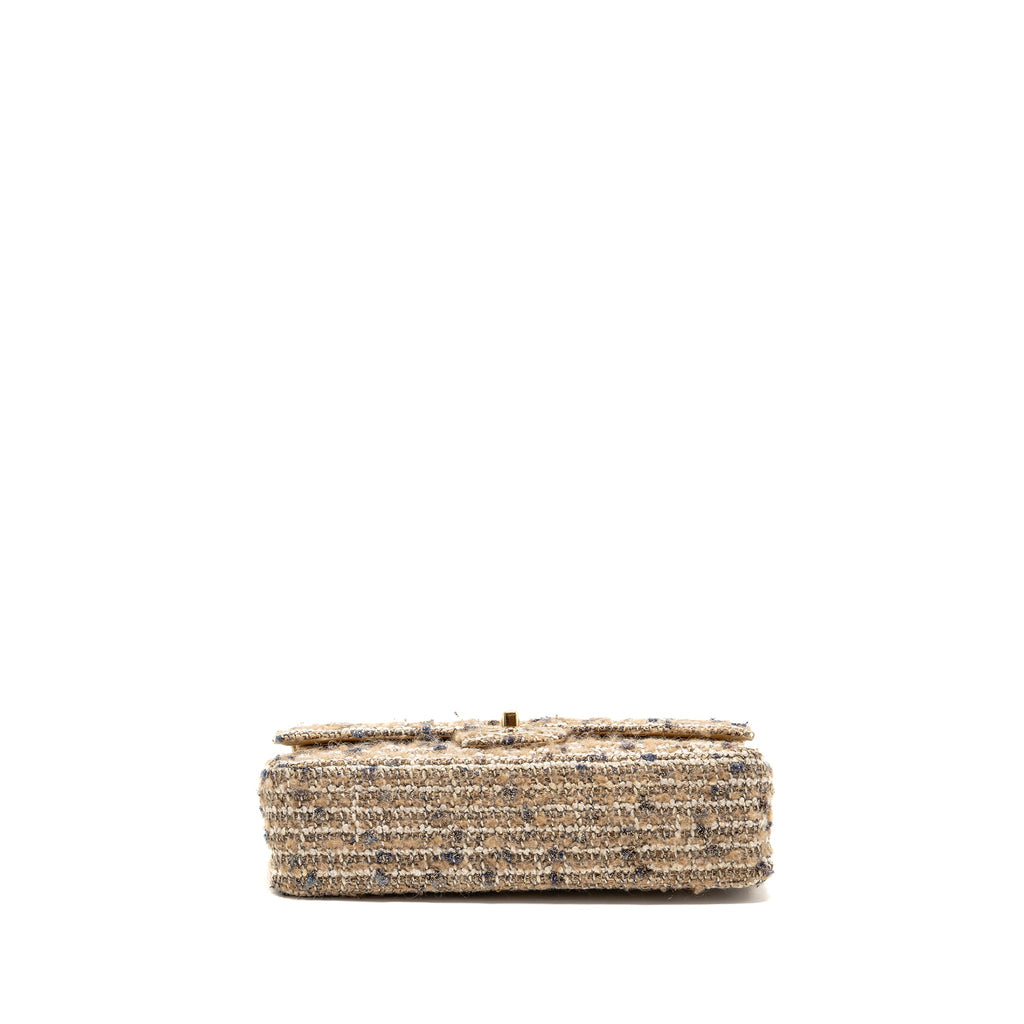 CHANEL MEDIUM CLASSIC DOUBLE FLAP BAG TWEED BEIGE/ECRU/GREY LGHW