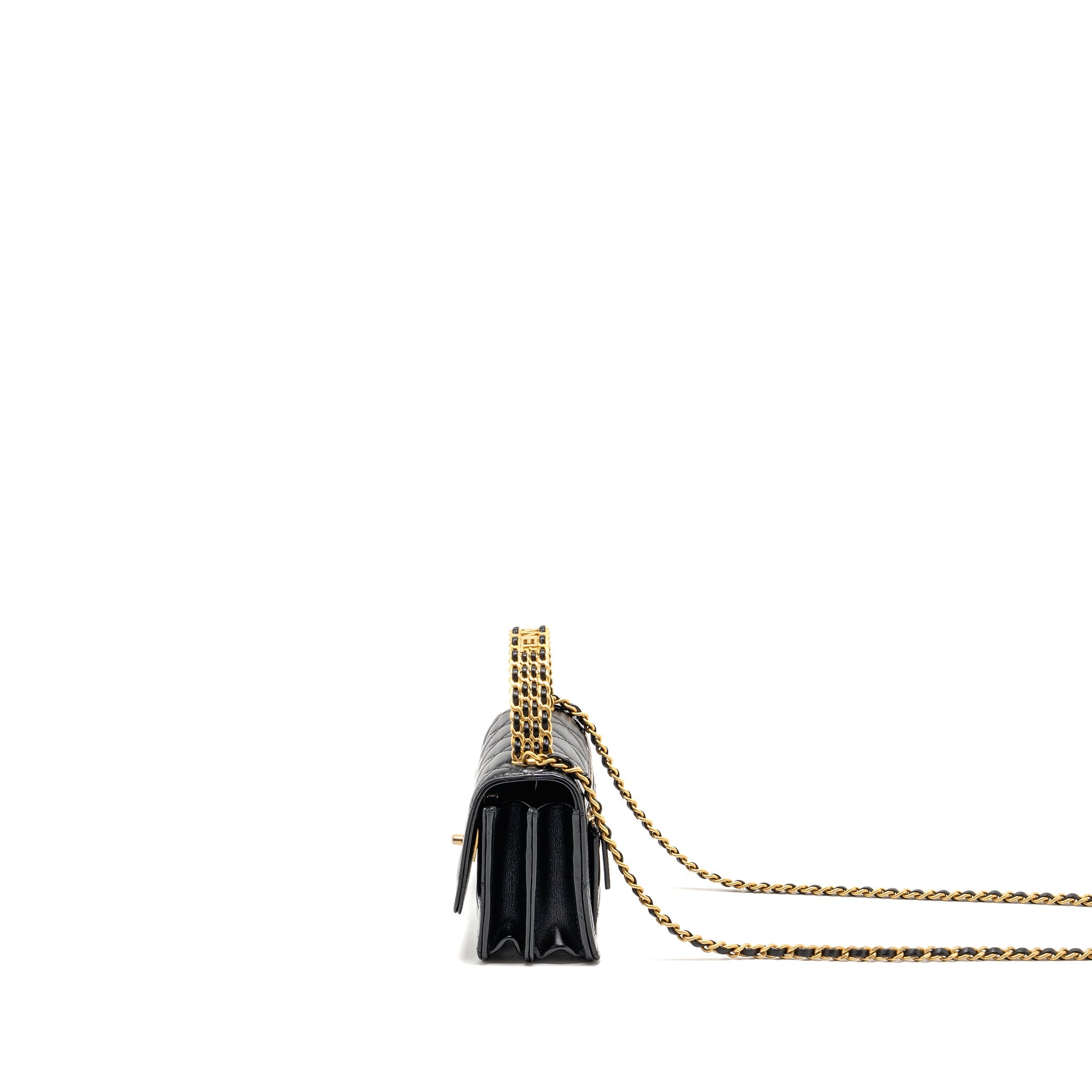 CHANEL TOP HANDLE MINI WALLET ON CHAIN CALFSKIN BLACK GHW(MICROCHIP)