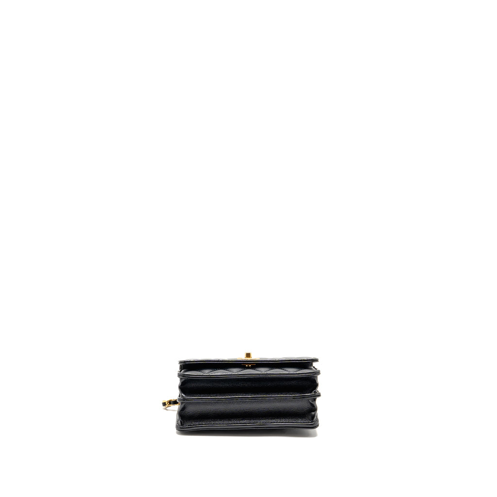 CHANEL TOP HANDLE MINI WALLET ON CHAIN CALFSKIN BLACK GHW(MICROCHIP)