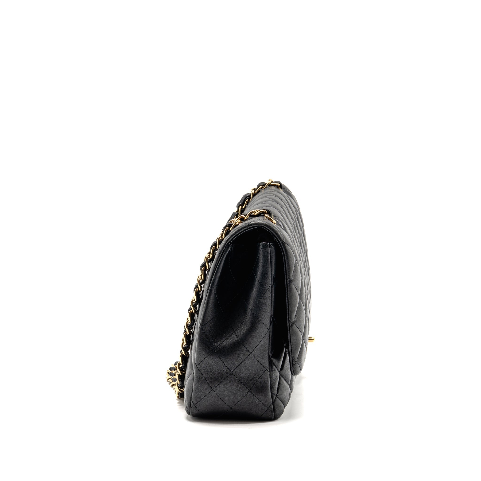 CHANEL MAXI SINGLE FLAP BAG LAMBSKIN BLACK GHW