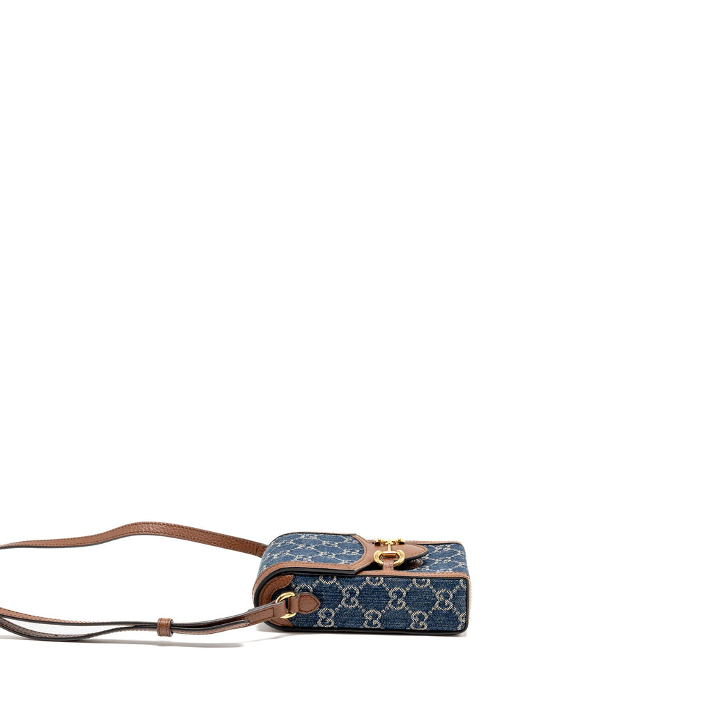 GUCCI HORSEBIT 1955 MINI BAG DENIM/CALFSKIN BLUE/BROWN GHW