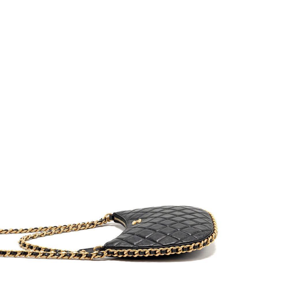 CHANEL LARGE QUILTED HOBO BAG SHINY CRUMPLED LAMBSKIN BLACK GHW (MICROCHIP)