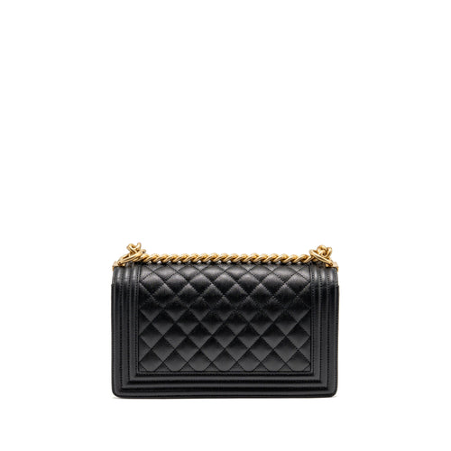 CHANEL MEDIUM BOY BAG CAVIAR BLACK GHW (MICROCHIP)