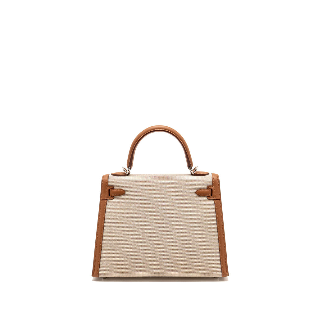 HERMES KELLY 25 TOILE H/SWIFT ECRU-BEIGE/GOLD SHW