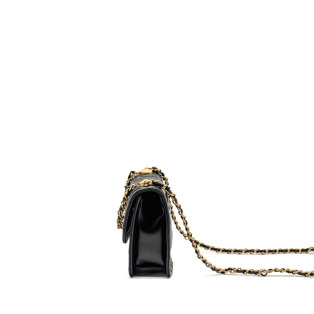 CHANEL QUILTED SQUARE FLAP BAG LAMBSKIN BLACK GHW