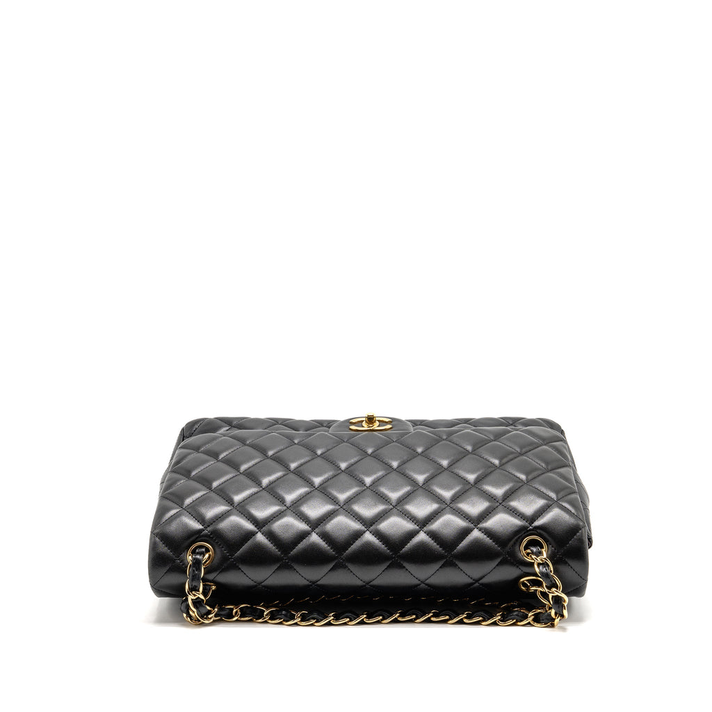 CHANEL MAXI SINGLE FLAP BAG LAMBSKIN BLACK GHW