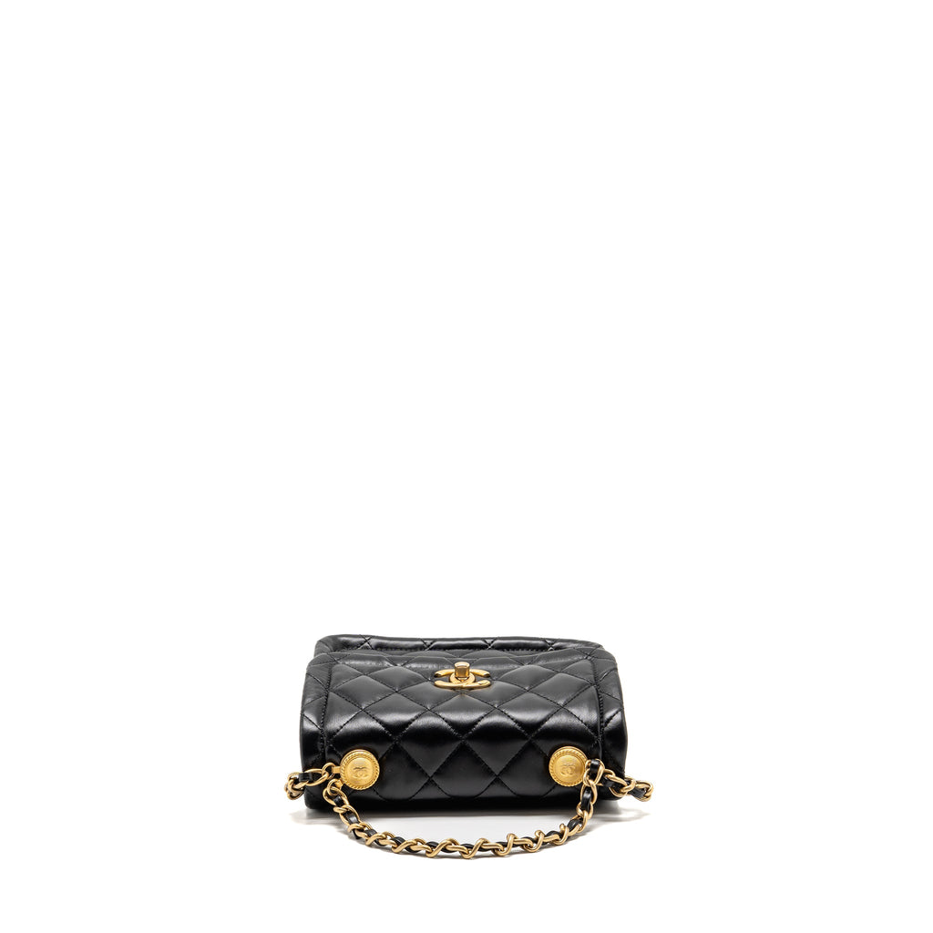 CHANEL QUILTED SQUARE FLAP BAG LAMBSKIN BLACK GHW