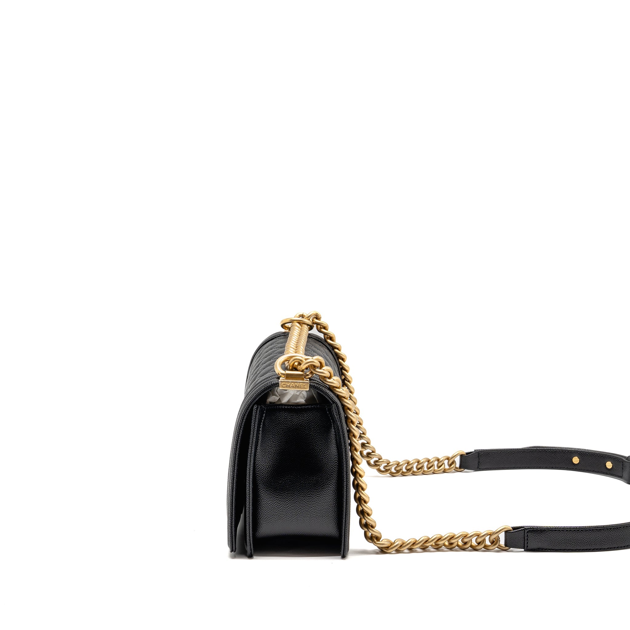 CHANEL MEDIUM BOY BAG CAVIAR BLACK GHW (MICROCHIP)