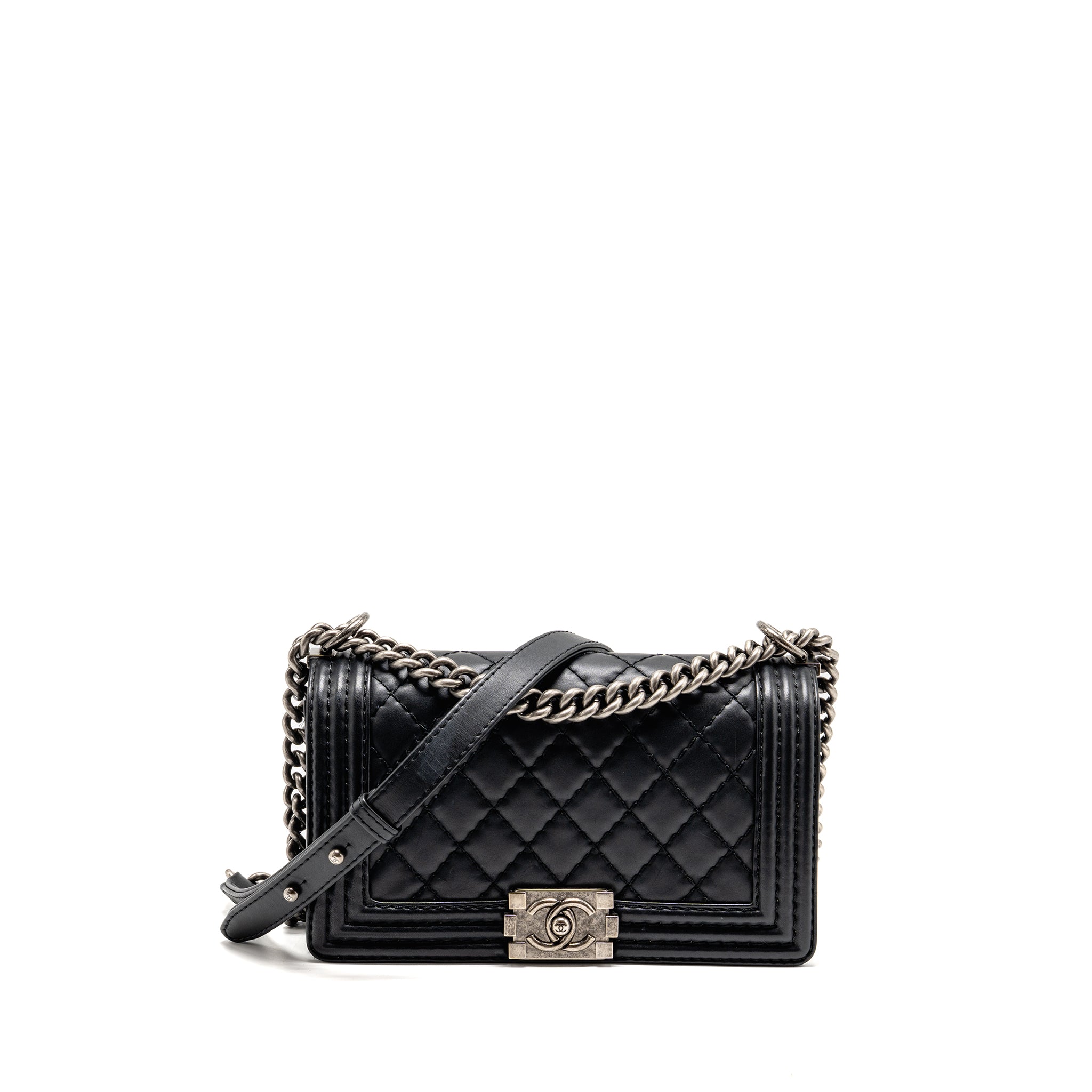CHANEL MEDIUM BOY BAG CALFSKIN BLACK RUTHENIUM SHW