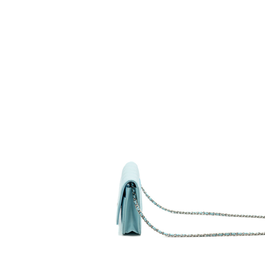 CHANEL CLASSIC WALLET ON CHAIN LAMBSKIN LIGHT BLUE SHW
