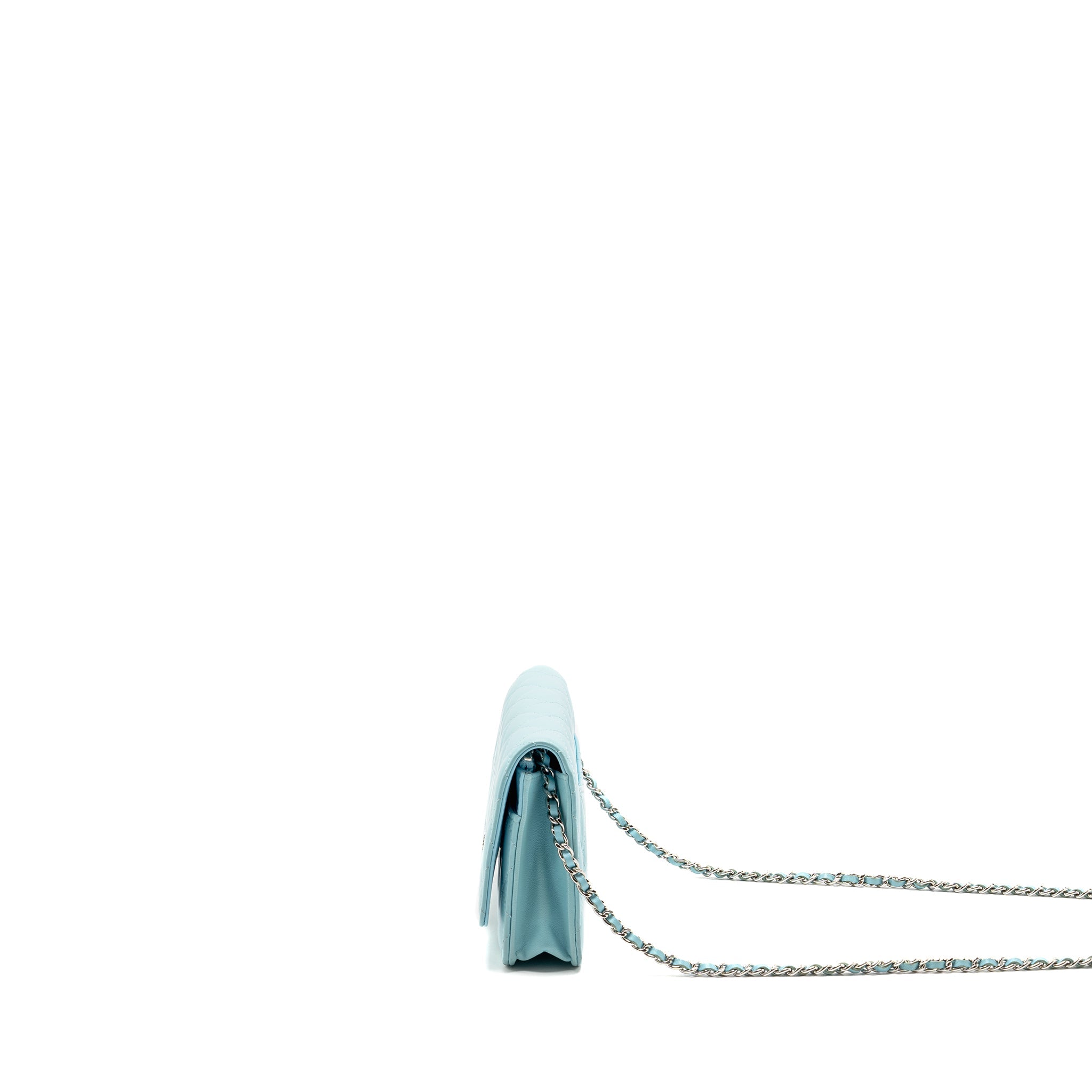 CHANEL CLASSIC WALLET ON CHAIN LAMBSKIN LIGHT BLUE SHW