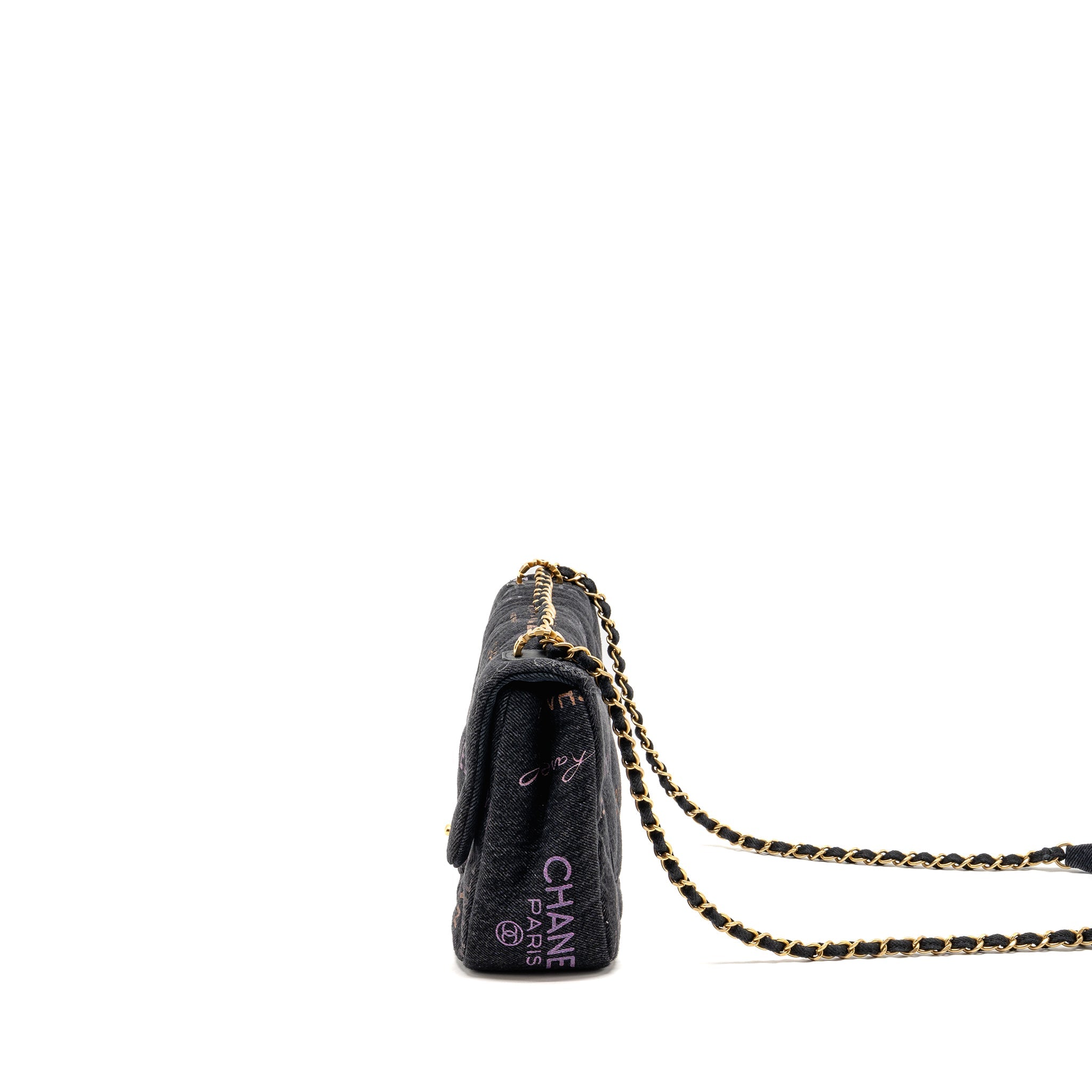 CHANEL LARGE MOOD FLAP BAG DENIM BLACK/MULTICOLOUR GHW (MICROCHIP)