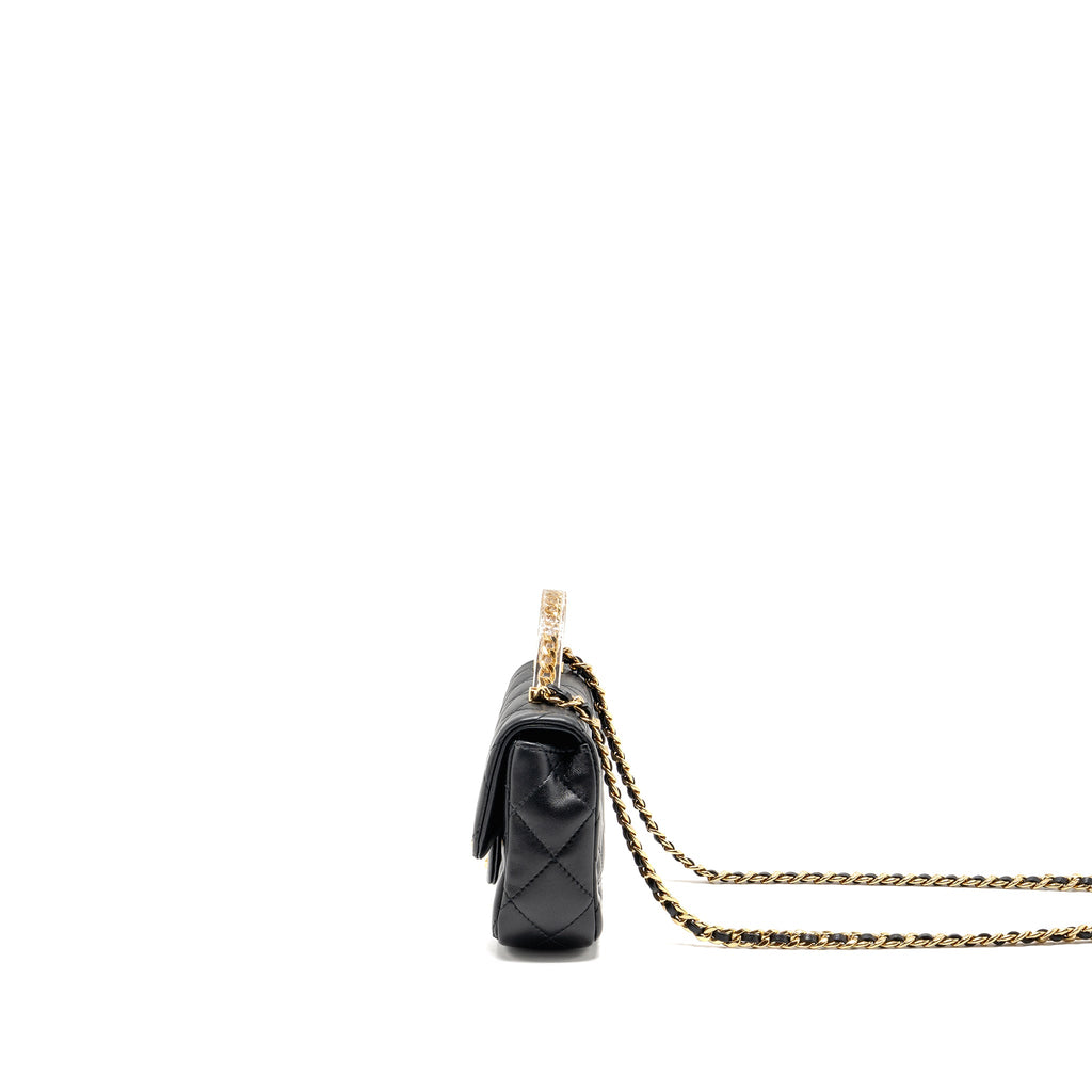 CHANEL 24S TOP HANDLE MINI FLAP BAG LAMBSKIN BLACK GHW (MICROCHIP)