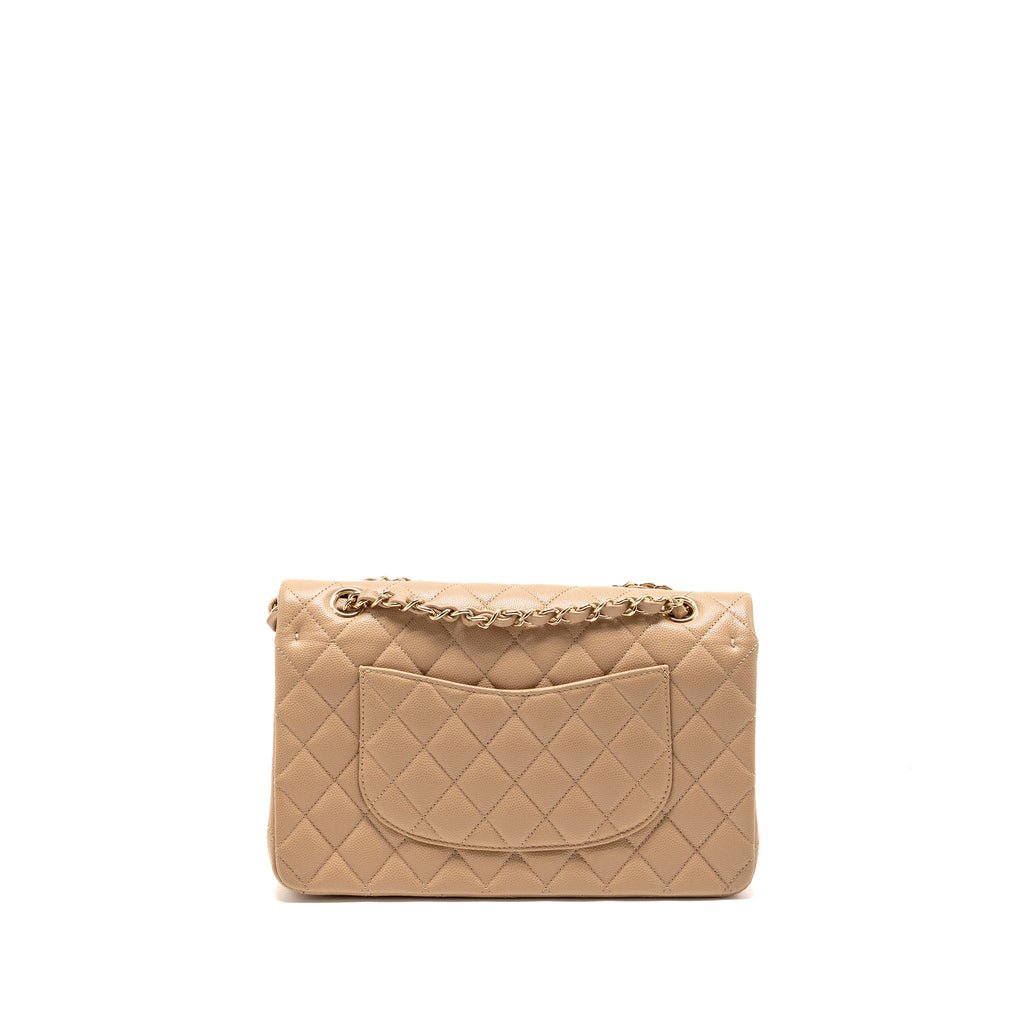 CHANEL MEDIUM CLASSIC DOUBLE FLAP BAG CAVIAR DARK BEIGE LGHW