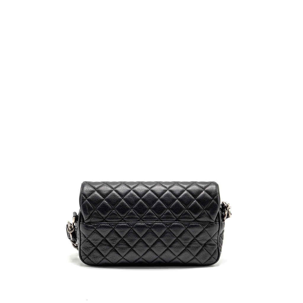 CHANEL MEDIUM CASUAL ROCK FLAP BAG GRAINED CALFSKIN BLACK RUTHENIUM HARDWARE