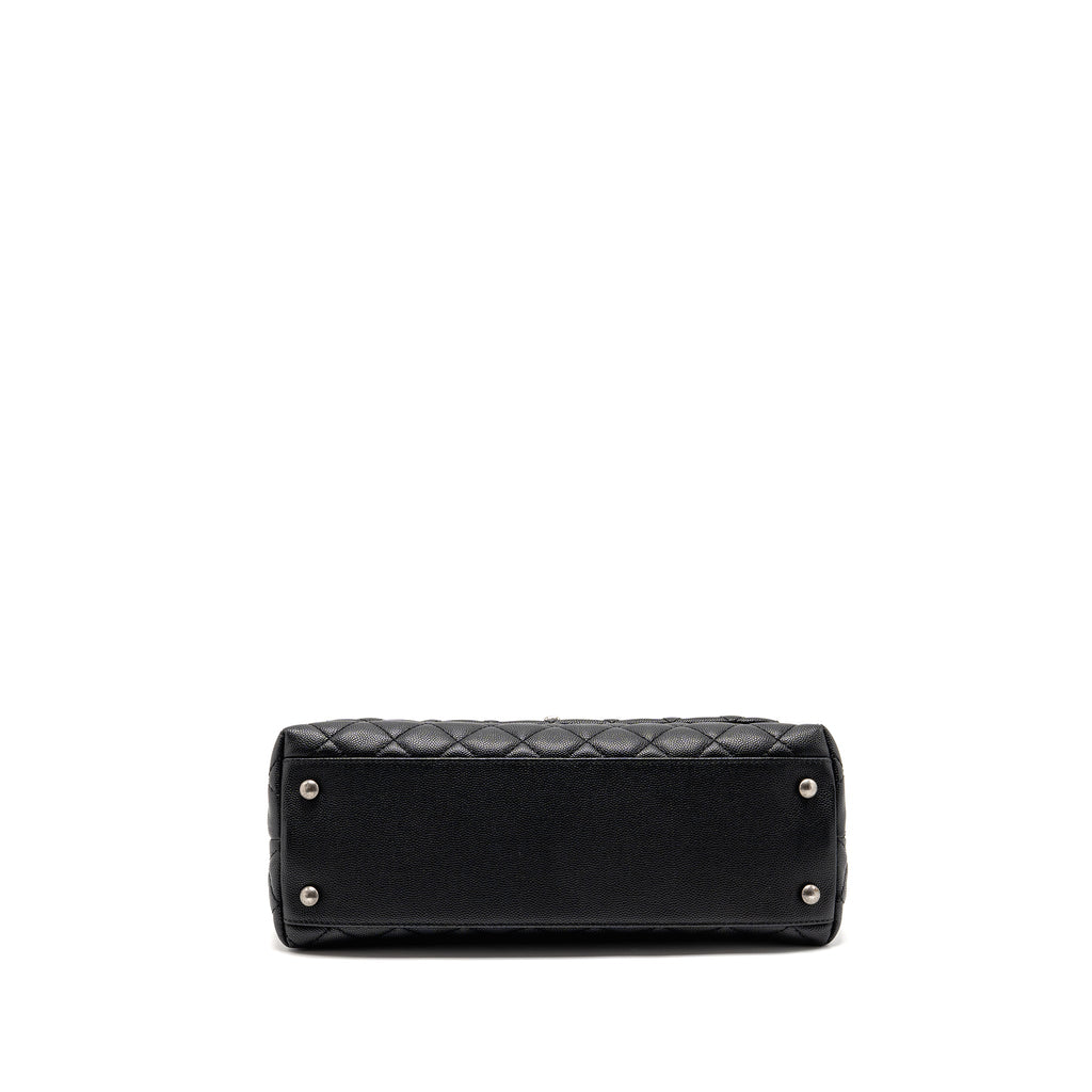 CHANEL MEDIUM COCO HANDLE CAVIAR/LIZARD HANDLE BLACK/BURGUNDY RUTHENIUM HARDWARE
