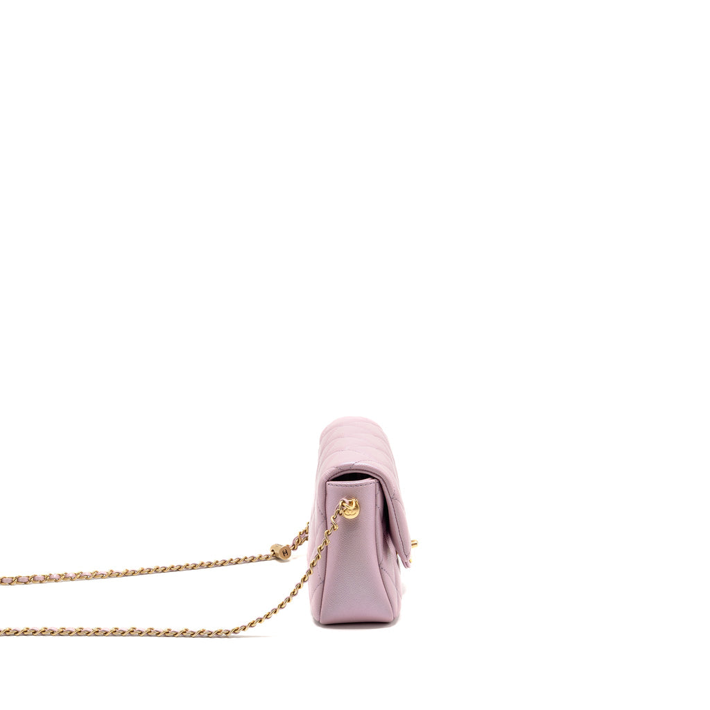 CHANEL 21K MY PERFECT MINI FLAP BAG CAVIAR IRIDESCENT PINK GHW (MICROCHIP)