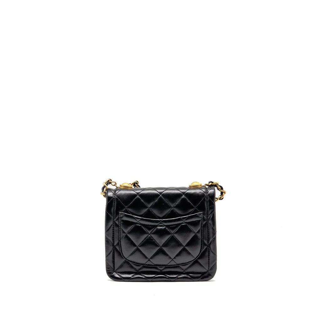 CHANEL QUILTED SQUARE FLAP BAG LAMBSKIN BLACK GHW