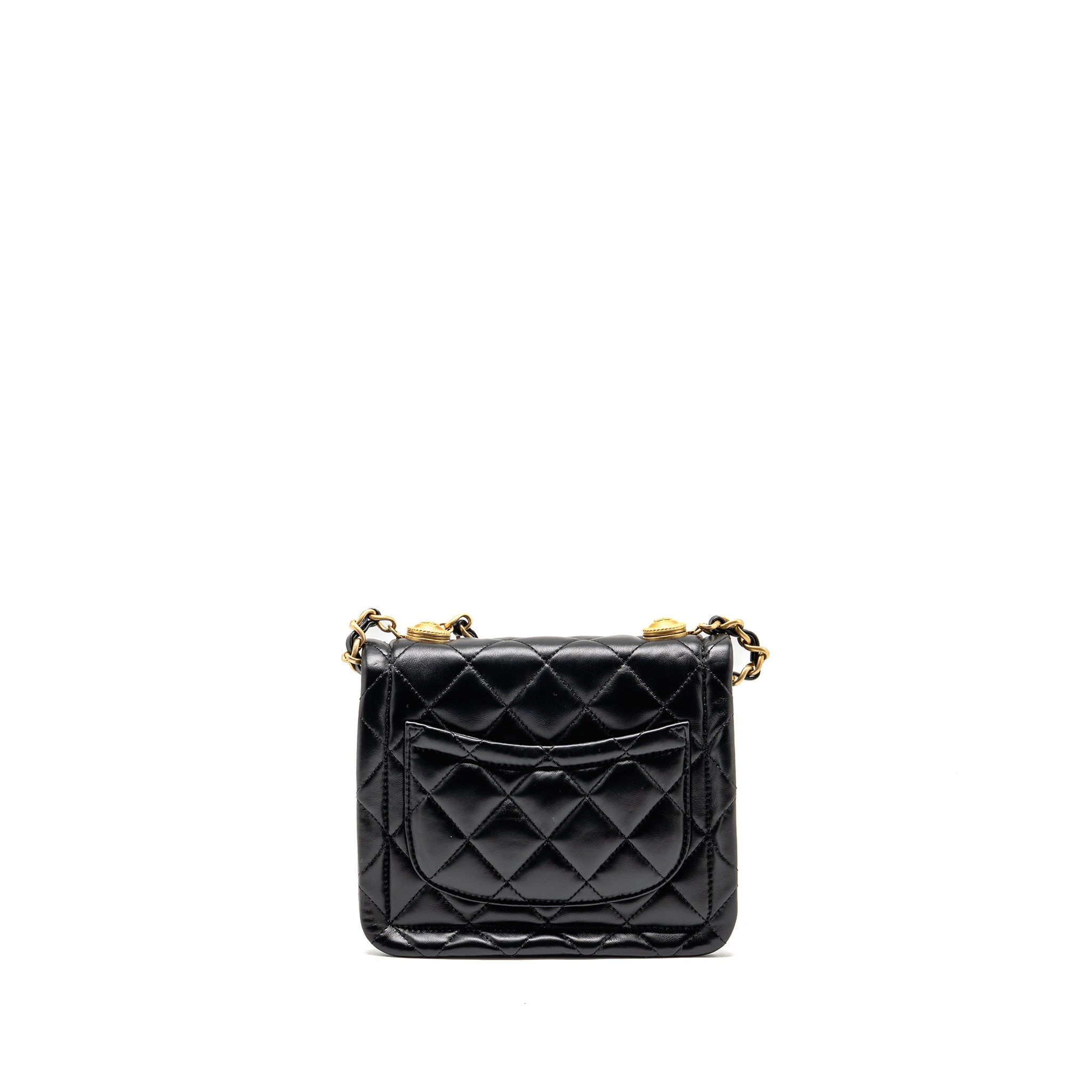 CHANEL QUILTED SQUARE FLAP BAG LAMBSKIN BLACK GHW