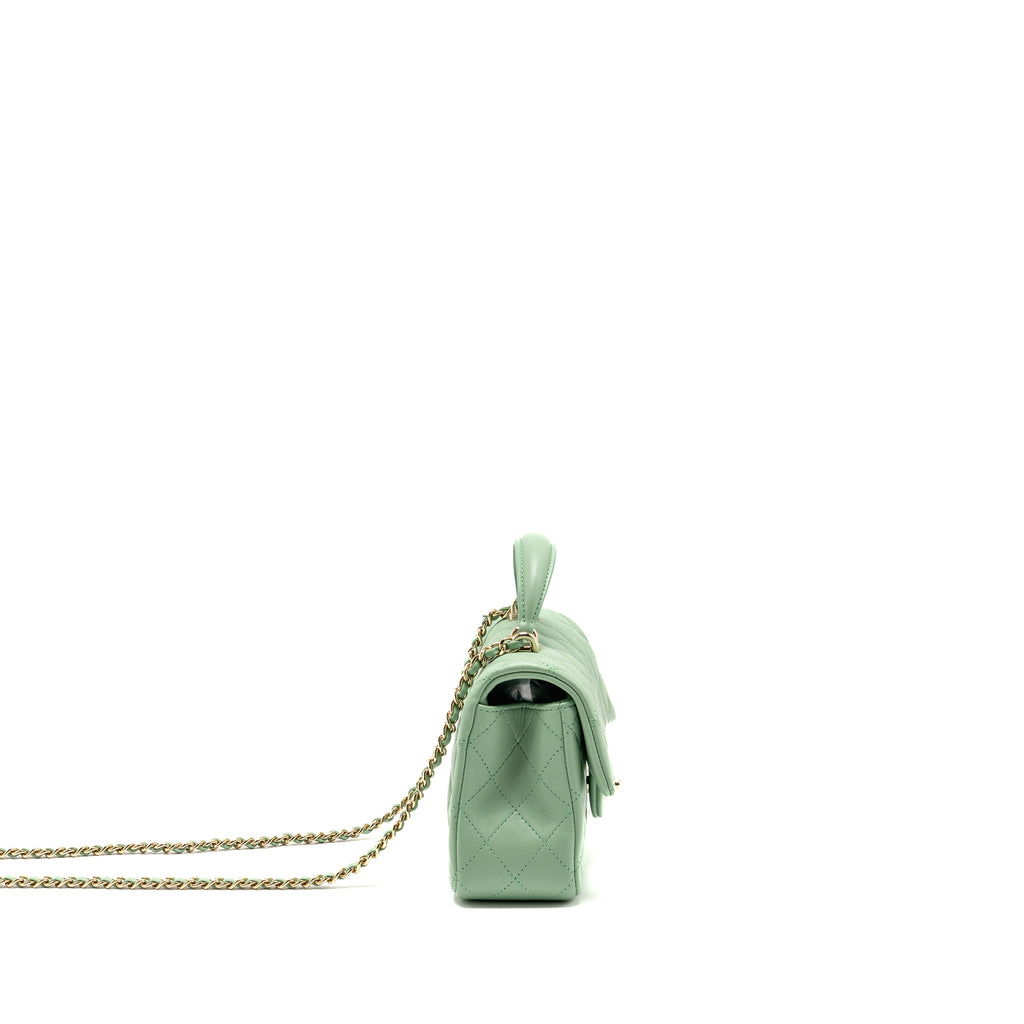 CHANEL 23P TOP HANDLE MINI RECTANGULAR LAMBSKIN LIGHT GREEN LGHW (MICROCHIP)