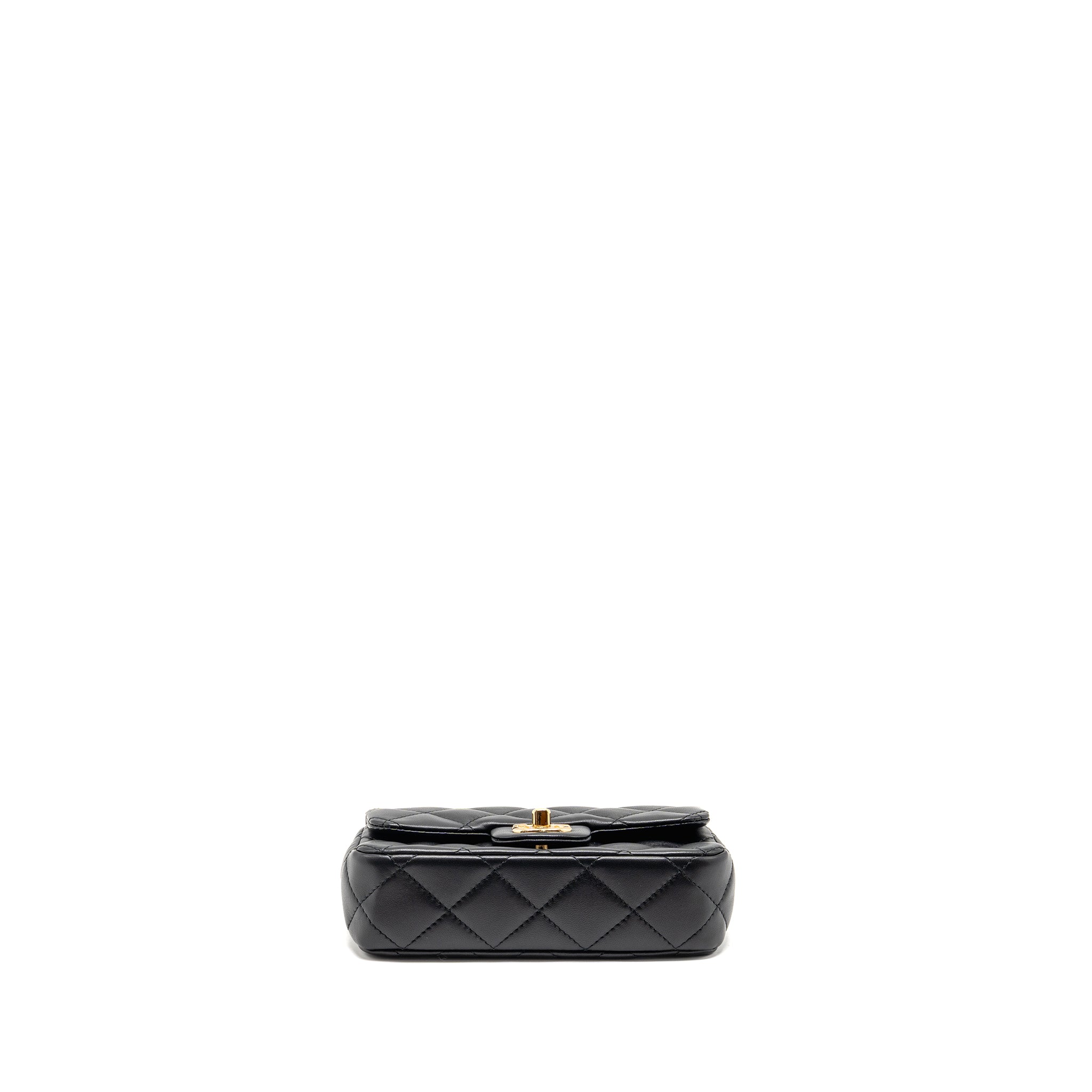 CHANEL 24S TOP HANDLE MINI FLAP BAG LAMBSKIN BLACK GHW (MICROCHIP)