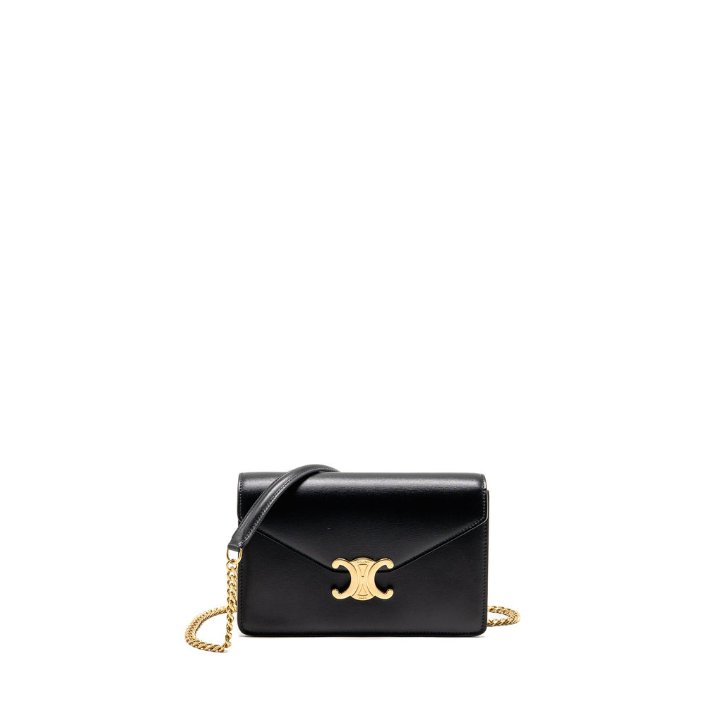 CELINE TRIOMPHE WALLET ON CHAIN MARGO SHINY CALFSKIN BLACK GHW