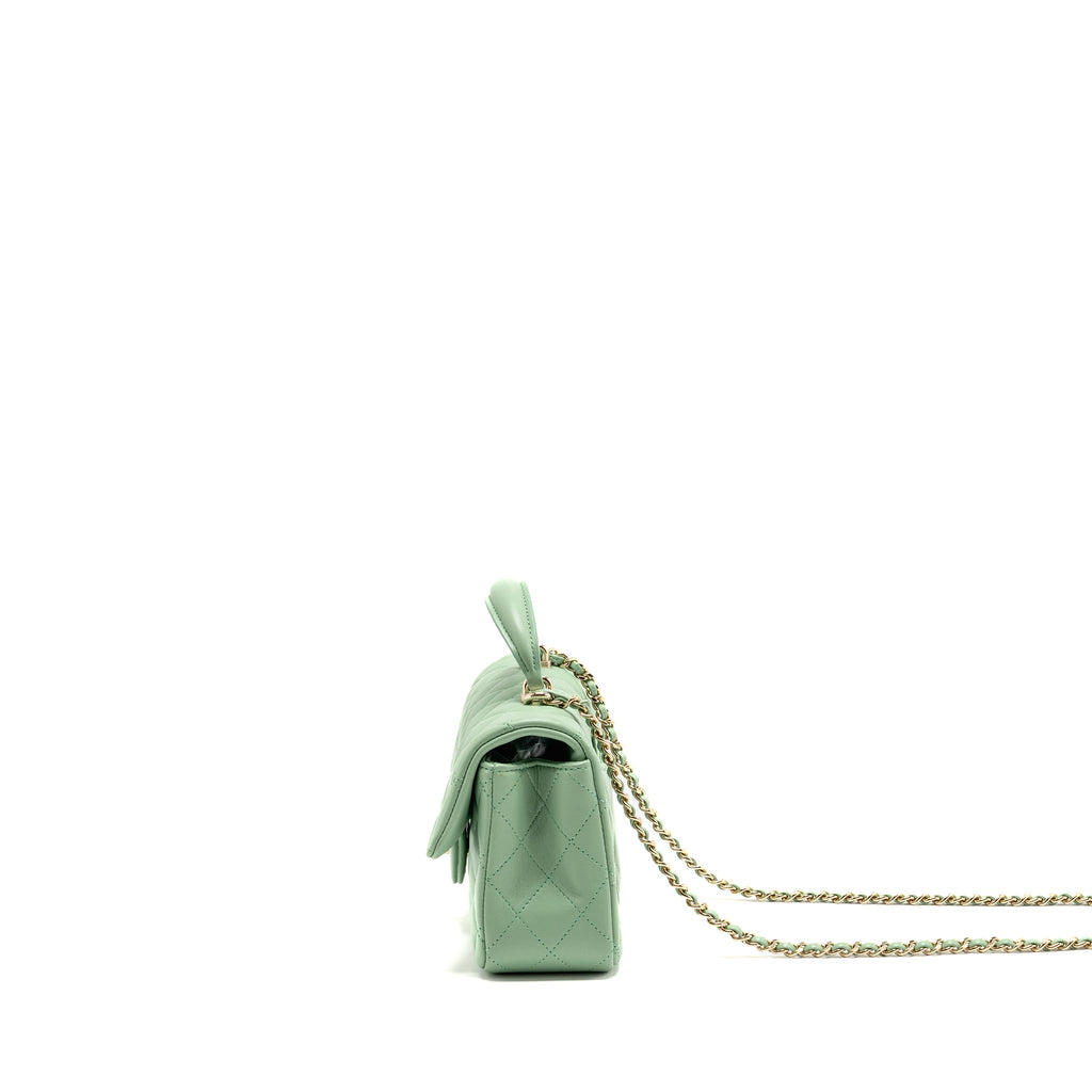 CHANEL 23P TOP HANDLE MINI RECTANGULAR LAMBSKIN LIGHT GREEN LGHW (MICROCHIP)