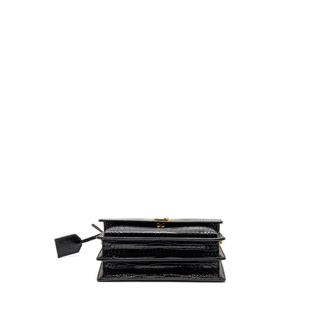 SAINT LAURENT/YSL SUNSET MEDIUM CROCODILE-EMBOSSED CALFSKIN BLACK GHW