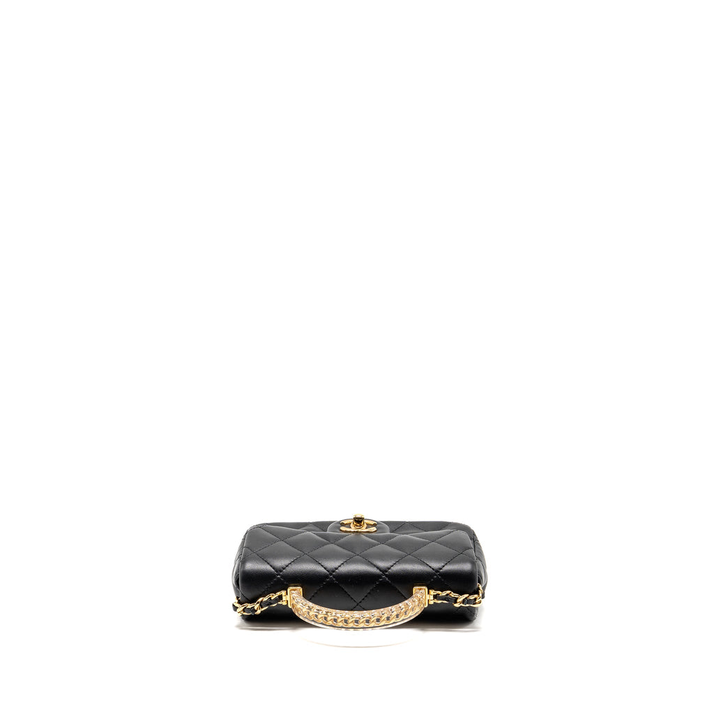 CHANEL 24S TOP HANDLE MINI FLAP BAG LAMBSKIN BLACK GHW (MICROCHIP)