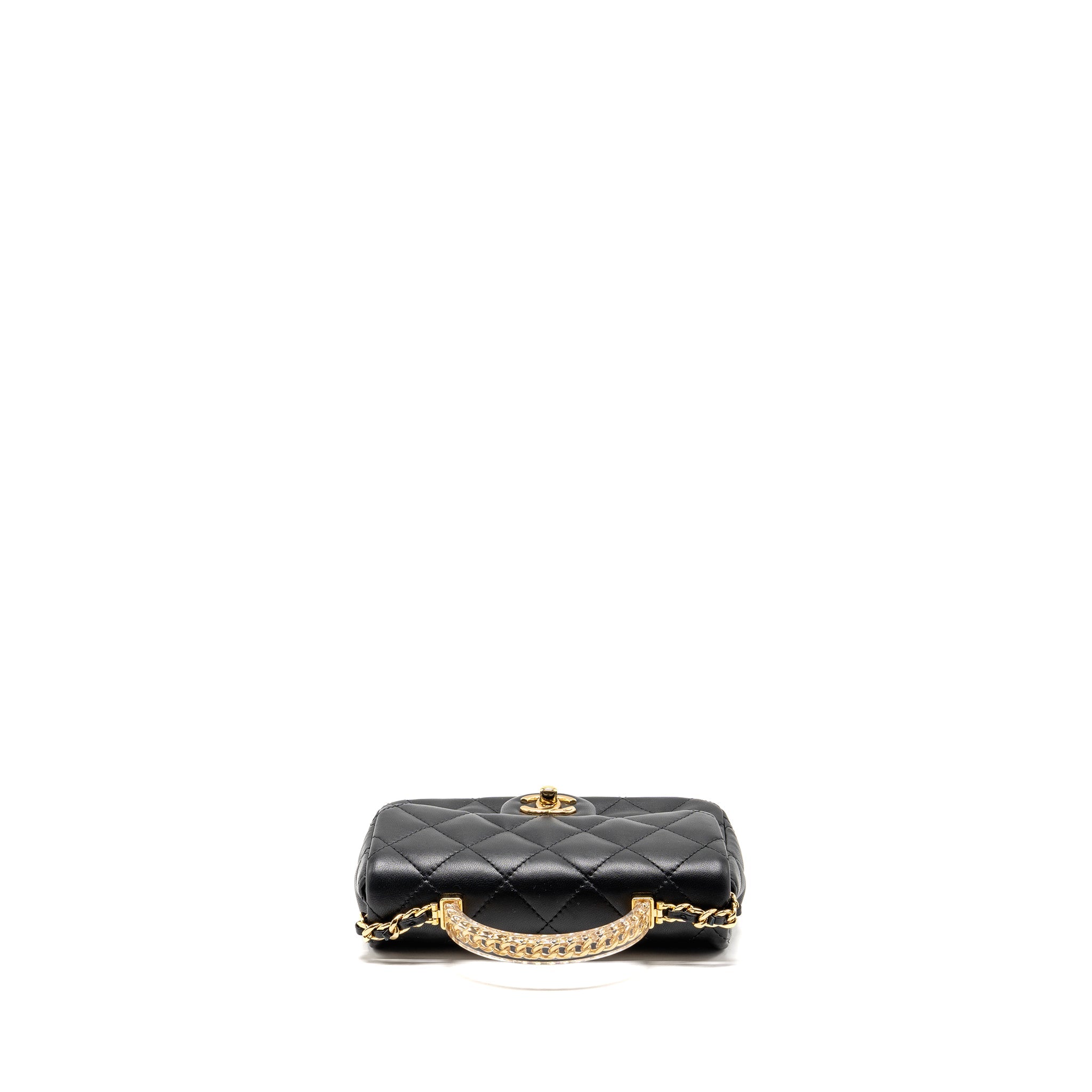 CHANEL 24S TOP HANDLE MINI FLAP BAG LAMBSKIN BLACK GHW (MICROCHIP)