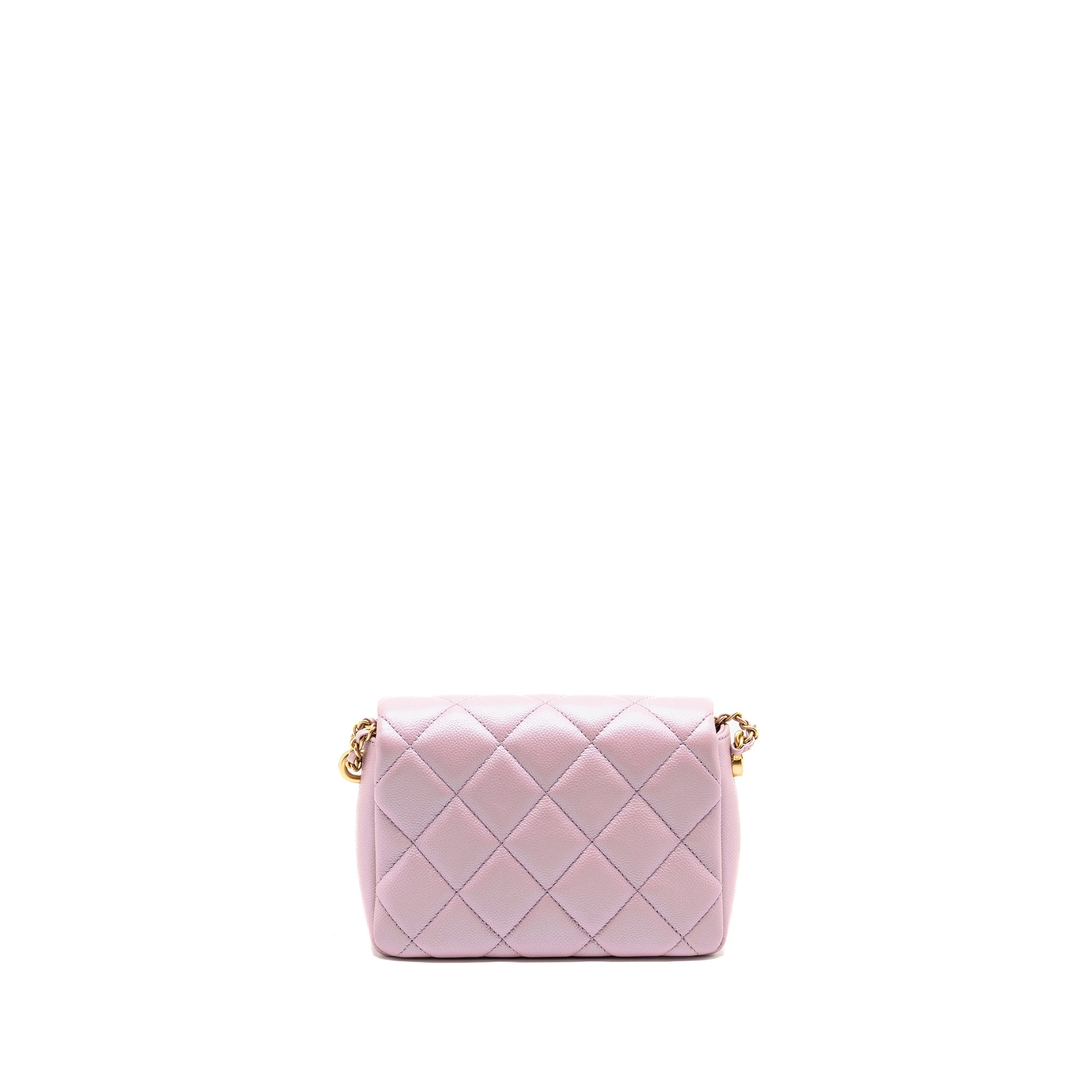 CHANEL 21K MY PERFECT MINI FLAP BAG CAVIAR IRIDESCENT PINK GHW (MICROCHIP)