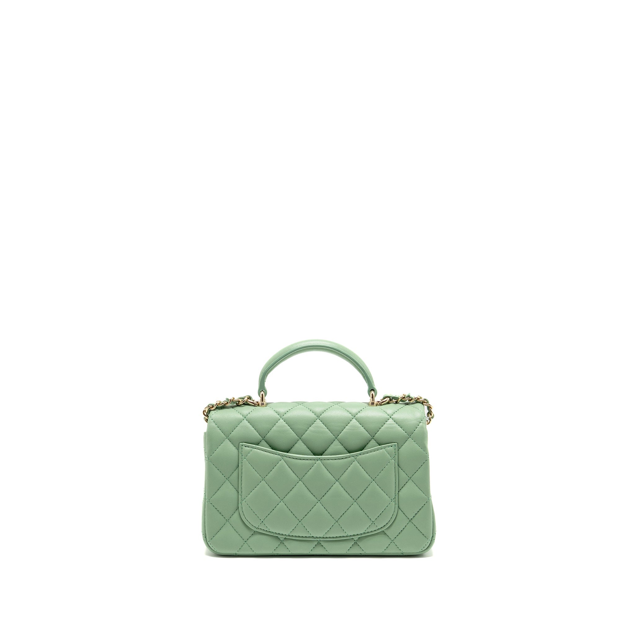 CHANEL 23P TOP HANDLE MINI RECTANGULAR LAMBSKIN LIGHT GREEN LGHW (MICROCHIP)