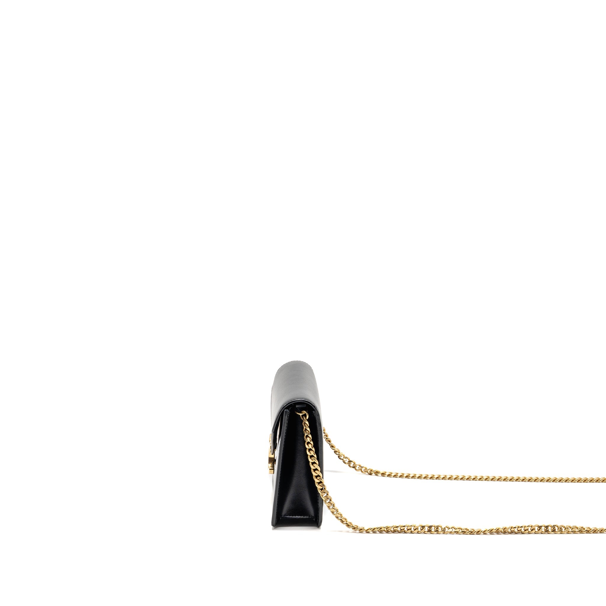 CELINE TRIOMPHE WALLET ON CHAIN MARGO SHINY CALFSKIN BLACK GHW