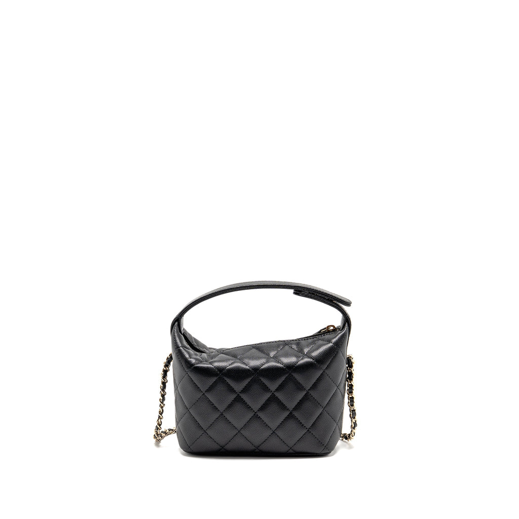 CHANEL 25C DETAIL CC LOGO QUILTED HOBO BAG CAVIAR BLACK LGHW (MICROCHIP)