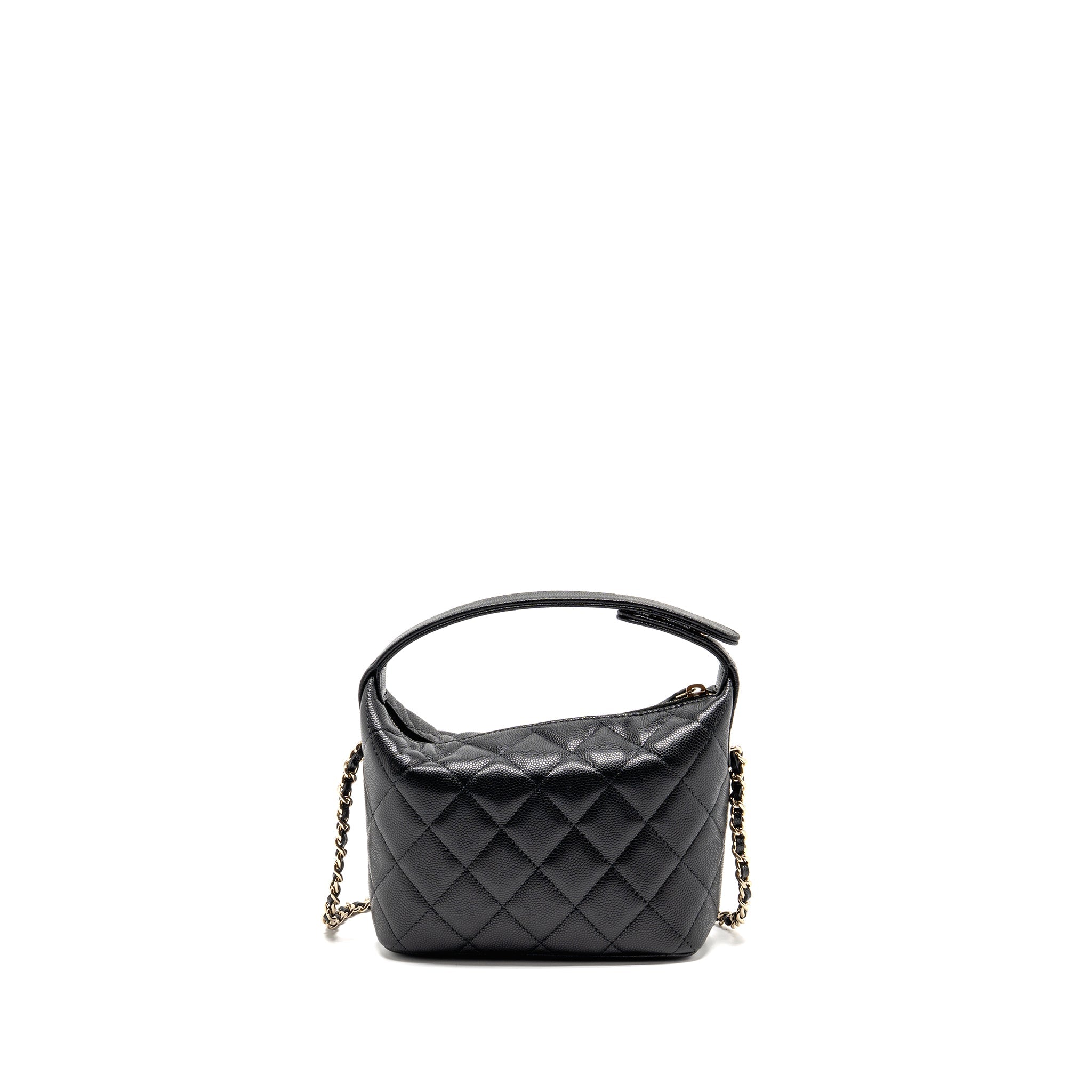 CHANEL 25C DETAIL CC LOGO QUILTED HOBO BAG CAVIAR BLACK LGHW (MICROCHIP)