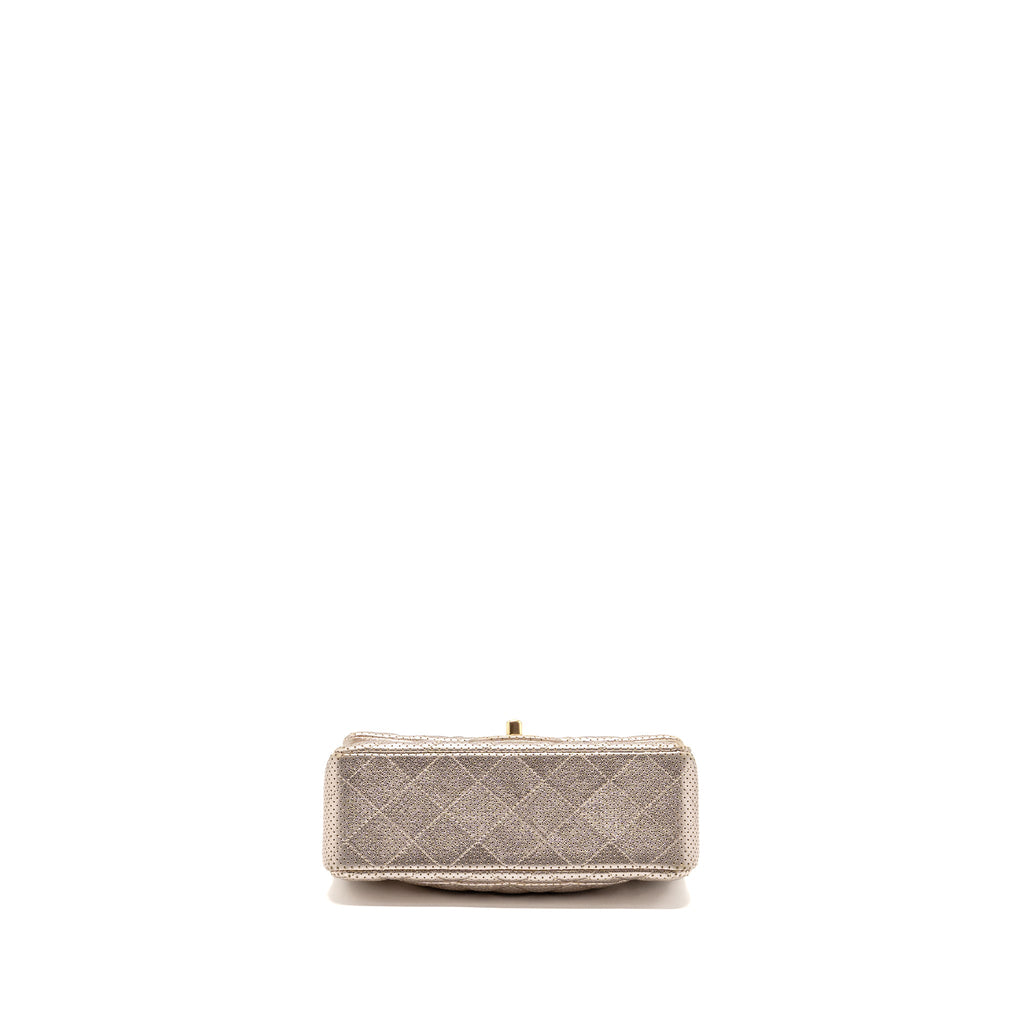 CHANEL MINI RECTANGULAR FLAP BAG PERFORATED METALLIC LAMBSKIN LIGHT GOLD LGHW